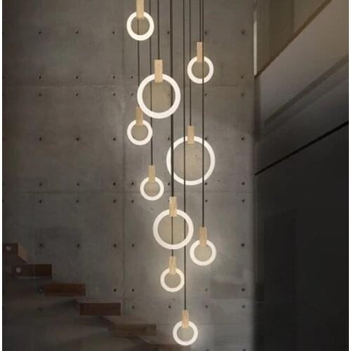 Modern Pendant Light Dining Room Lights Stair Lighting Fixture Wood Pendant Light Hanging Lamps for Staircase Pendant Lamp LED