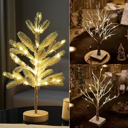 Battery Operated LED Pine Tree Night Light Christmas Decoration Birch Bonsai Tree Lights Table Lamp Room Decor Holiday Lighting