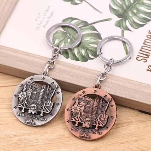 Place name shape San Francisco Keychain keyring Vintage Metal Alloy Round Key Chain For Key US Travel Souvenir Gift Key holder