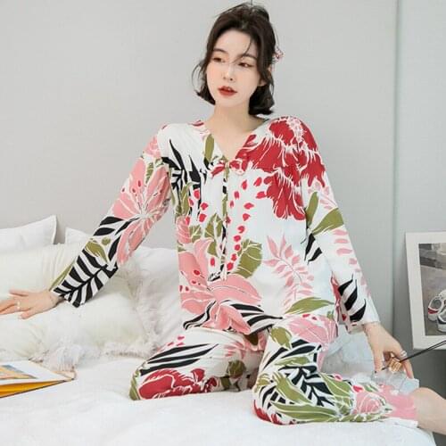 Spring Summer Pajamas For Women Casual Large Size Long Sleeve Trousers Set Loungewear Print Night Suit New Loose Pijama Mujer