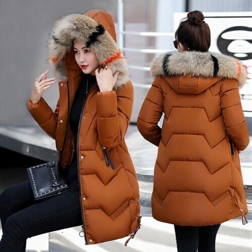 2020 New Women Parkas Winter Jacket Hooded Fur Collar Overcoat Female Long Coat Thicken Warm Cotton Padded Jacket Parka Outwear