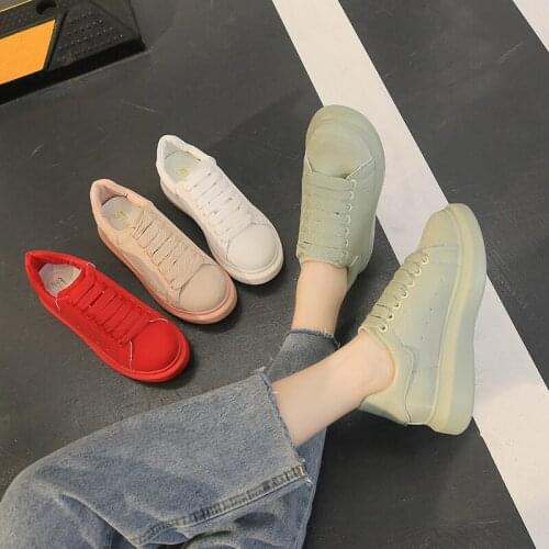 Womens shoes 2020 new thick-soled height-increasing shoes candy color lace-up casual shoes sports shoes womens white shoes