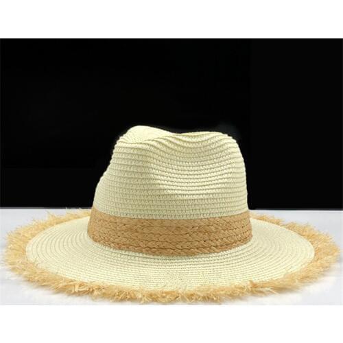 2019 simple Summer casual Raffia sun hats for women fashion jazz straw hat for men beach sun straw Panama hat