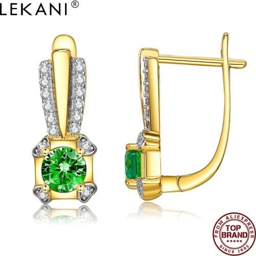 LEKANI Geometric Gold Plated Stud Earrings For Women Fashion Round 5A Cubic Zirconia Copper Earring Jewelry Birthday Gift Best