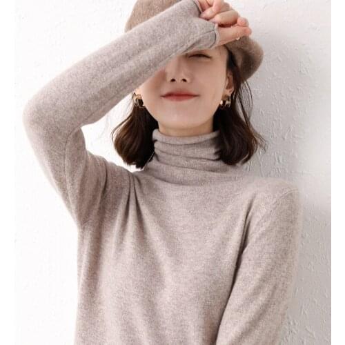 Zocept Pile Collar 100% Wool Womens Turtleneck Sweaters Korean Fashion Long Sleeve Pullovers Top Soft Cashmere Female Jumper