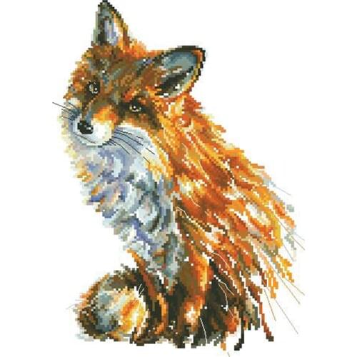 Gold Collection Counted Cross Stitch Kit Melancholy Fox Cub Cute Watercolor Animal Pet RTO M70019