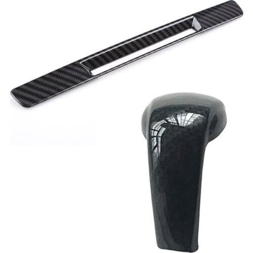 1 pcs Center Console Carbon Fibre Liquid Crystal Screen Trim Strip & 1 pcs Carbon Fiber Print Gear Shift Knob Cover Trim
