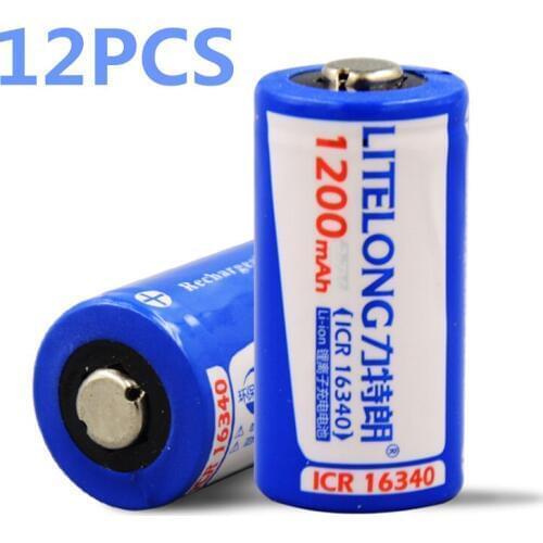 12pcs/lot High power 3.7V 1200mAh ICR16340 rechargeable battery protection ICR16340 lithium ion rechargeable lithium battery