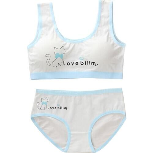 2sets/Lot Girls Bra Briefs Set Adolescent Cotton Vest With Chest Pad Childrens Underwear Puberty Children Training Bra