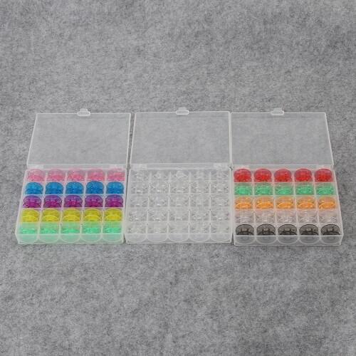 25Pcs Plastic Sewing Machine Bobbins Spools for Brother Jan*ome Singer Elna, 10 colors bobbin Plastic Case Storage Box