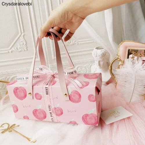 5pcs Pink Series Handle Paper Box Candy Chocolate Packaging Baking Biscuit Wedding Baby Shower New Year Gift Decoration