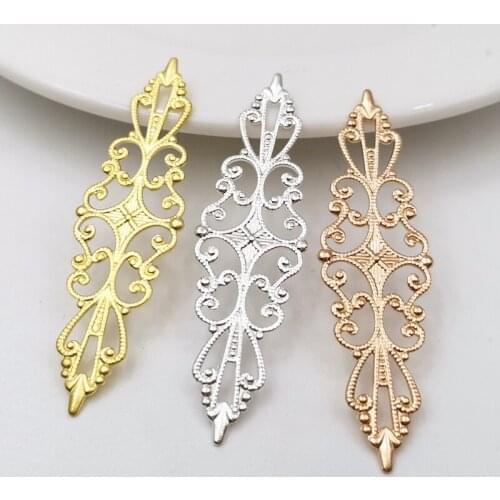 SIXTY TOWFISH 20 Pieces DIY Jewelry Accessories 16*56mm Brass Filigree Flower Slice Charms For Hair Jewelry Base Setting Spacers