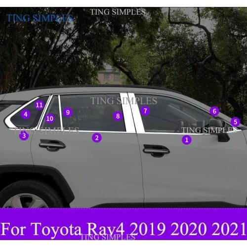 Fit for Toyota RAV4 XA50 2019 2020 Car Styling Stainless Car Window Sill Middle Pillar Cover Trim 14pcs Auto Accessories