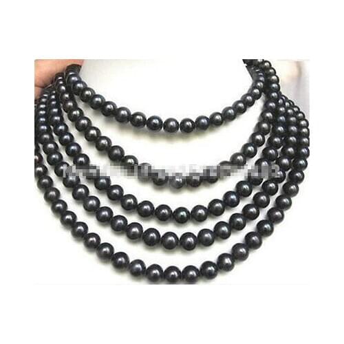 Long 100" 9-10mm Tahitian black PEARL NECKLACE