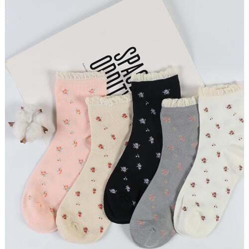 DONG AI 5 Pairs Fashion Lace Ruffles Soft Cotton Women Socks Top Quality Autumn Cute Sock Sweet Princess Girl Cozy Lovely Socks