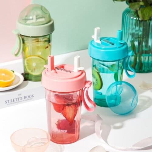 Double Drinking Double Suction Pipette Cup Outdoor Portable Water Bottle with Cover Lifting Rope A Dual-purpose Sweet Straw Cup