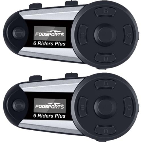 Fodsports 2pcs V6 Plus Helmet Intercom Motorcycle Helmet Headset Wireless Bluetooth 6 Riders 1200M BT Interphone FM LED