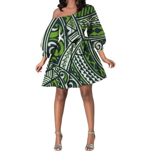 Hycool Fashion Puffy Sleeve Belted Girls Green Bow Dress Sexy Oblique Shoulder Party Dress Summer Casual Women Flare Short Dress