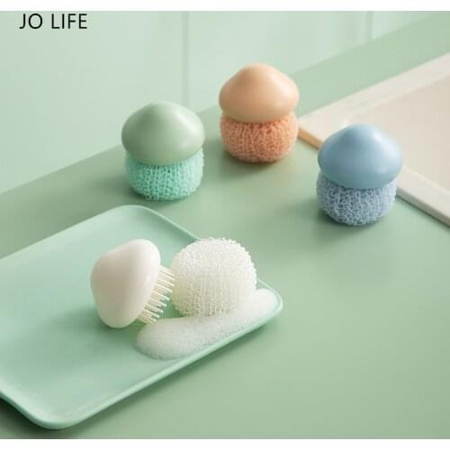 JO LIFE Steel Wire Ball Cleaning Brush with Handle Kitchen Cleaner Tool Cleaning Ball for Washing Pot Dish Pan Bowl