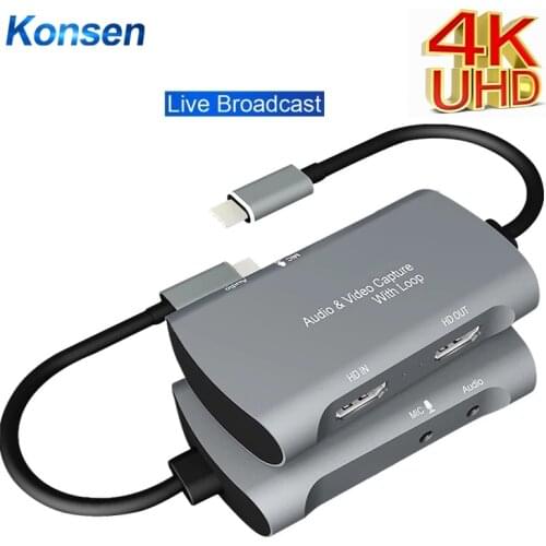4K HDMI-compatible To Type C Video Capture Card 1080P 2.0 Game Grabber DSLR Camera Teaching Recording Box for Live Streaming