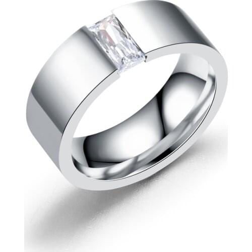 Stainless Steel CZ Couple Ring 8mm Silver Color Wedding Promise Rings For Men Women Simple Vintage Lovers Smooth Jewelry 2021