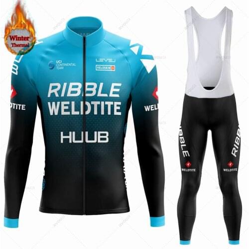 HUUB Warm 2021 Winter Thermal Fleece Cycling Jersey Set Mens Outdoor Riding MTB Ropa Ciclismo Bib Pants Set Cycling Clothing