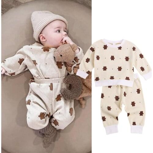 Newborn Baby Girls Boys Clothes Set Cute Little bear Print Long Sleeve Pullover Top Pants 2Pcs Toddler Infant Clothing Outfits
