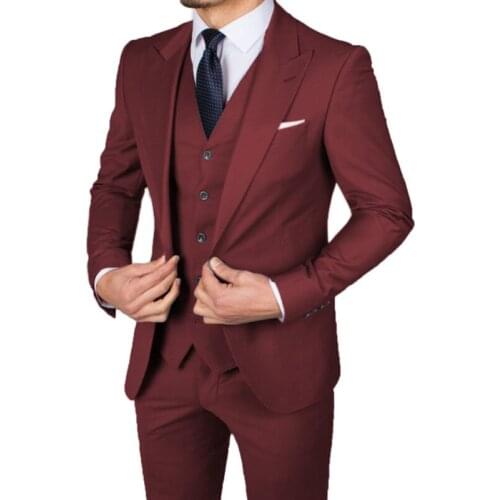 Slim Fit Casual Men Suits with Peaked Lapel Wedding Tuxedos for Groomsmen 3 Pieces Male Fashion Jacket Vest Pants Latest Style