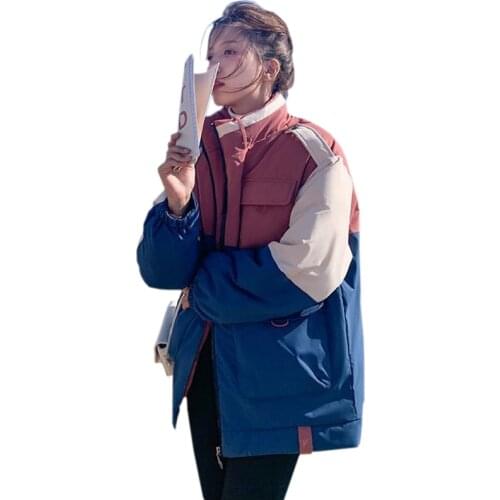 NewShort Casual Coats 2021 Winter Jacket Women Cotton Clothes Stitching Color Female Parkas Down Padded Jackets Thick Outwear