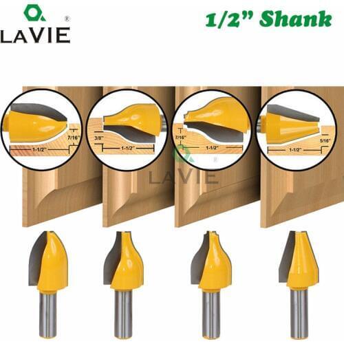 LA VIE 4pcs 12mm 1/2" Shank Vertical Raised Panel Router Bit Tenon Cutters Set Door Woodworking Cutter Wood Drill Bit MC03113