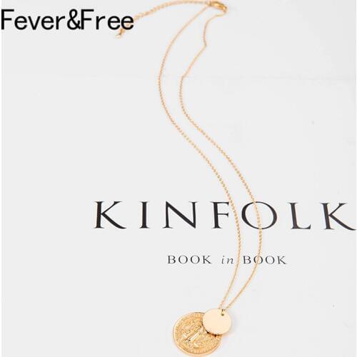 Fever&Free Fashion Popular Round Gold Color Necklace Double Pendants Virgin Mary Coin Sequin Pendant Necklace Jewelry Wholesale