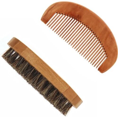 Men Natural Brush Bamboo Wild Boar Mustache Bamboo Beard Brush Beard Comb Beard Brush Shape Set