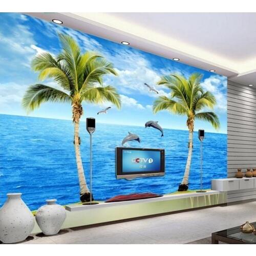 WDBH custom mural 3d photo wallpaper on the wall The sea coconut dolphin landscape 3d wall murals wallpaper for living room