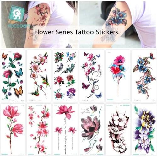 Natural Butterfly Rose Flower Design Arm Water Transfer Waterproof Temporary Tattoo Sticker For Women Body Art Fake Tattoos