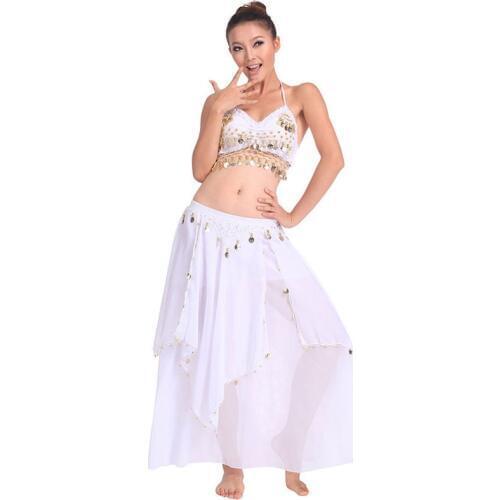 Belly Dancing Stage Performance Oriental Belly Dancing Clothes 2pieces Suit Top Shirt + Skirt Belly Dance Costume Set White