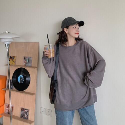 Fall New Solid Color Round Neck Mid-Length Pullover T-Shirt Reverse Wear Personality Korean Loose Top 2020 Fashion Comfortable