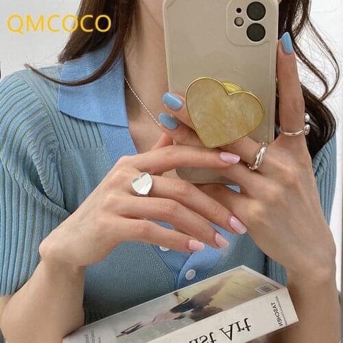 QMCOCO 925 Silver Simple Rings For Women New Style Trendy Elegant Smooth Surface Heart-Shape Geometry Party Jewelry Accessories