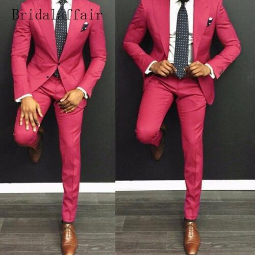 Custom Made Groomsmen Hot Pink Groom Tuxedos Peak Lapel Men Suits Wedding Best Man 2 pieces ( Jacket+Pants+Tie ) C537