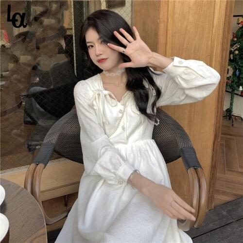 Luck A Japanese Kawaii Fairy Preppy Style Princess White Dress Vintage Mori Girly A-Line Mid-Calf Lady Dress Female Vestidos