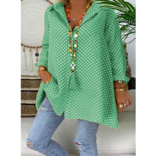 Spring and Summer 2020 New Polka Dot Print Large Size Shirt Turn-down Collar Long Sleeve Tops Pink Yellow Green Women Blouse