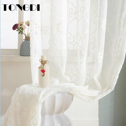 TONGDI Geometric Embroidery Curtain Transparent Elegant White Tulle Sheer Window Home Decoration For Children Livingroom Bedroom