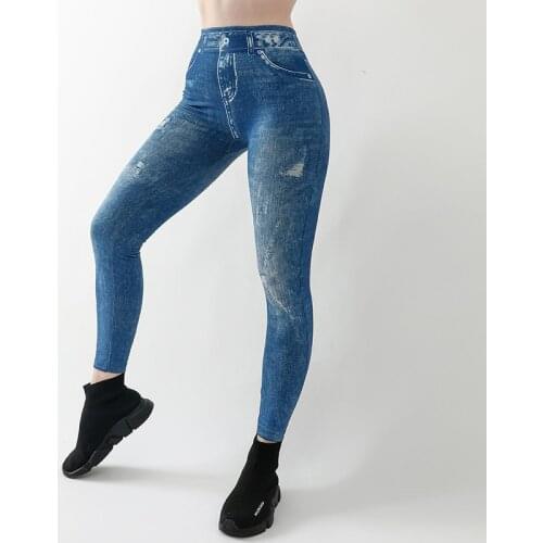 Womens Imitation Denim Leggings Summer Leggings Jeggings Skinny Blue Jegging Denim Pants Leggins Mujer Dropshipping 2021 New