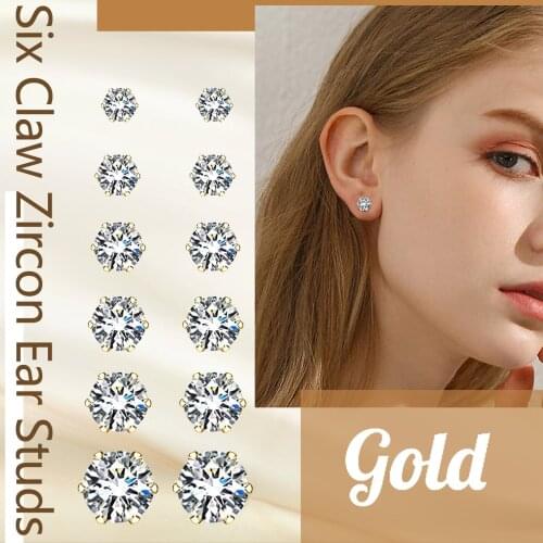 Womens Fashion Earrings Six Claw Zircon Ear Studs Female Fashion Gold Different Size Geometry Earrings Set серьги женские