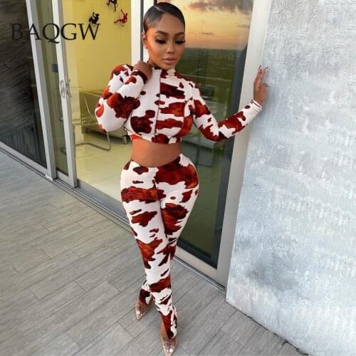 Fashion 2021 Spring New Leopard Print Sportswear Two Piece Set Elegant Lady Crop Top + Leggings Tracksuit Women Casual Outfits
