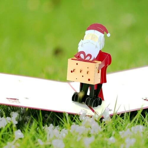 10pcs Wholesale 3D Handmade Merry Christmas Gift Box Santa Claus Paper Invitation Greeting Cards PostCard Happy New Year Gift