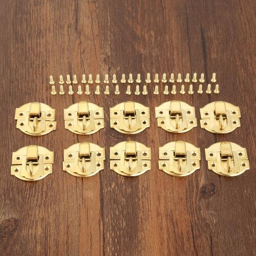10Pcs Gold Box Latches Hasps Lock Catch Latches for Jewelry Chest Box Suitcase Buckle Clip Clasp Vintage Hardware 27*29mm