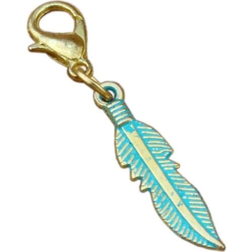 100Pcs/lots Feather Alloy Charms with Lobster clasp Fit Charm Bracelet DIY Jewelry Verdigris Patina Plated 5.5x38.5mm A-378b