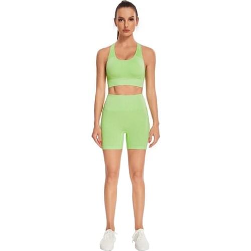 2 PCS/Set Female Seamless Yoga Set Female Fitness Exercise Set Fitness Bra High Waist Shorts Summer Fitness Wear