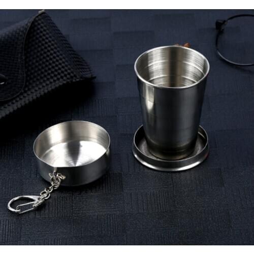 200 Pcs 240ML Stainless Steel Camping Folding Cup Traveling Outdoor Hiking Mug Portable Collapsible Foldable Cup Bottle