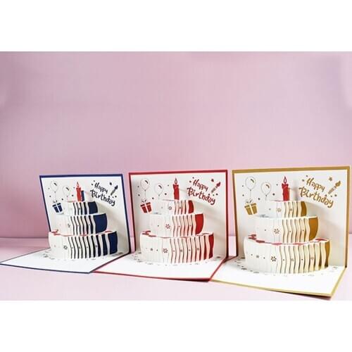 3D Pop-Up Cards Birthday cake Cards for Kids Wife Husband Birthday Cake Greeting Card Postcards Gifts Card